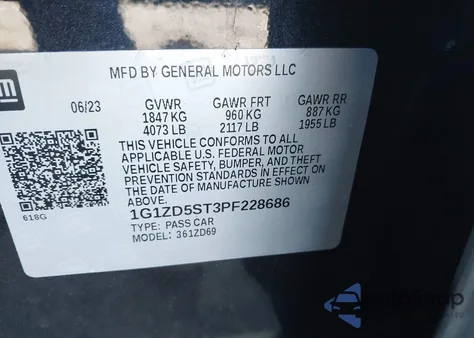 2023 Chevrolet Malibu Fwd 1Lt from USA, damaged, VIN 1G1ZD5ST3PF228686